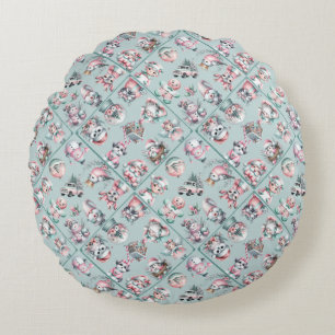 Vintage Santa & Candy Cane Holiday Round Cushion
