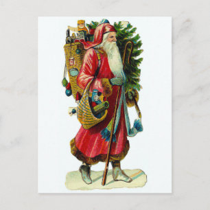 Vintage Santa carrying loads of Gifts. Holiday Postcard