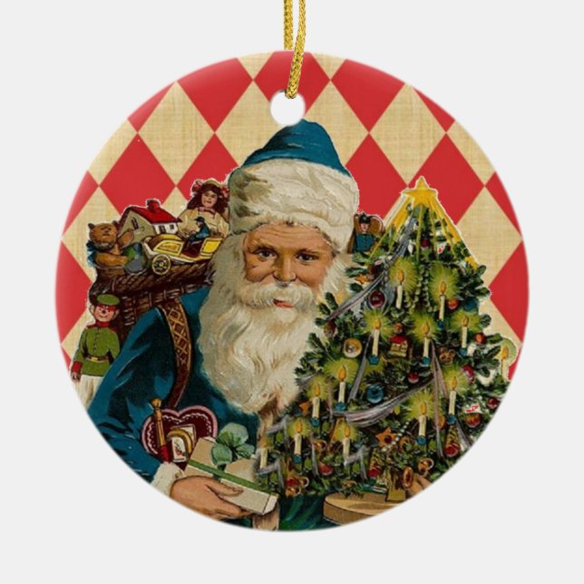 Vintage Santa Ceramic Ornament (Front)