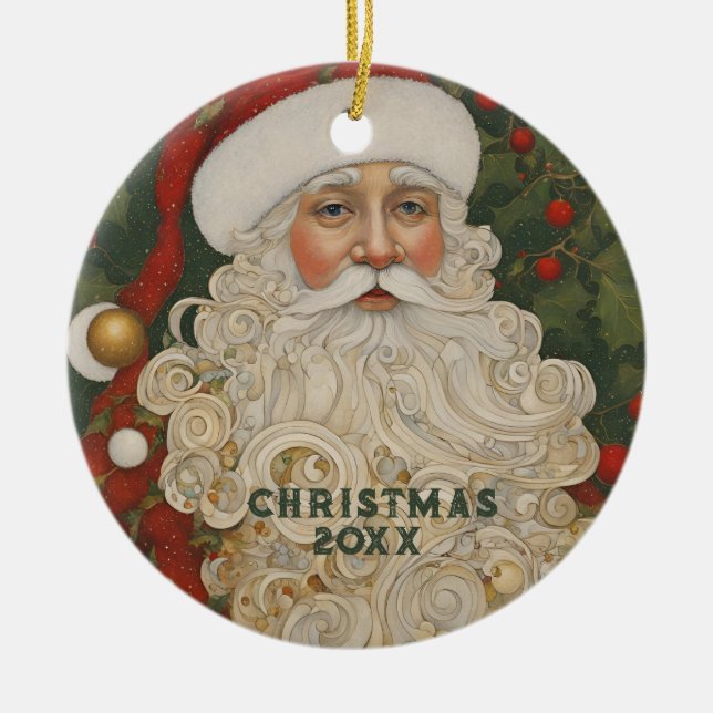Vintage Santa  Ceramic Ornament (Front)