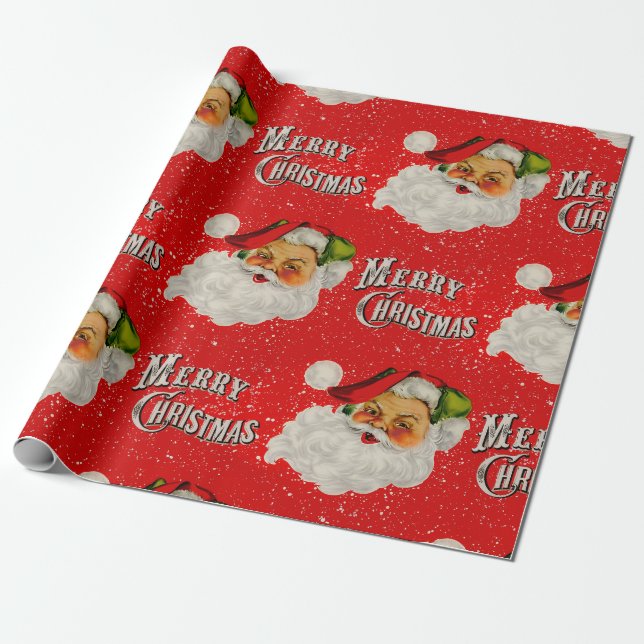 Vintage Santa Cheer Wrapping Paper (Unrolled)