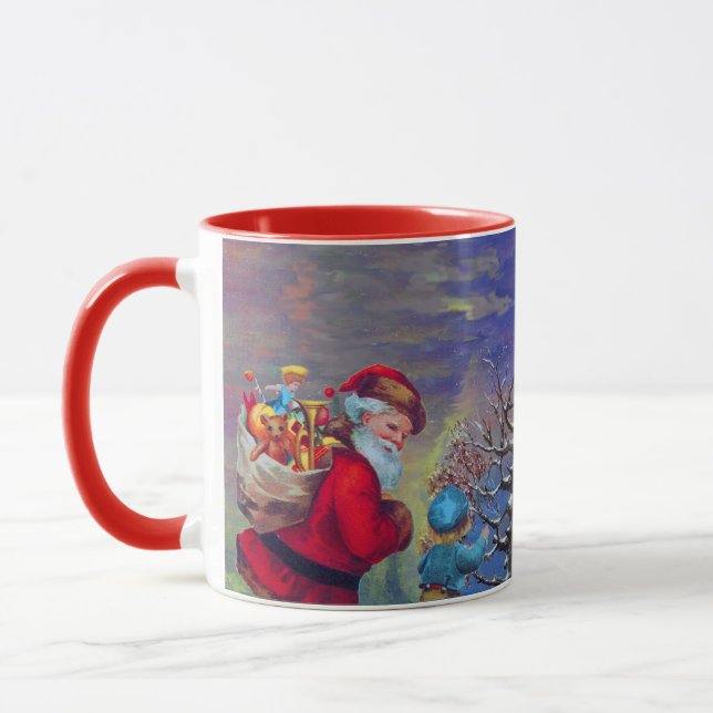 VINTAGE SANTA ,CHILD AND WINTER TREE Christmas Mug (Left)