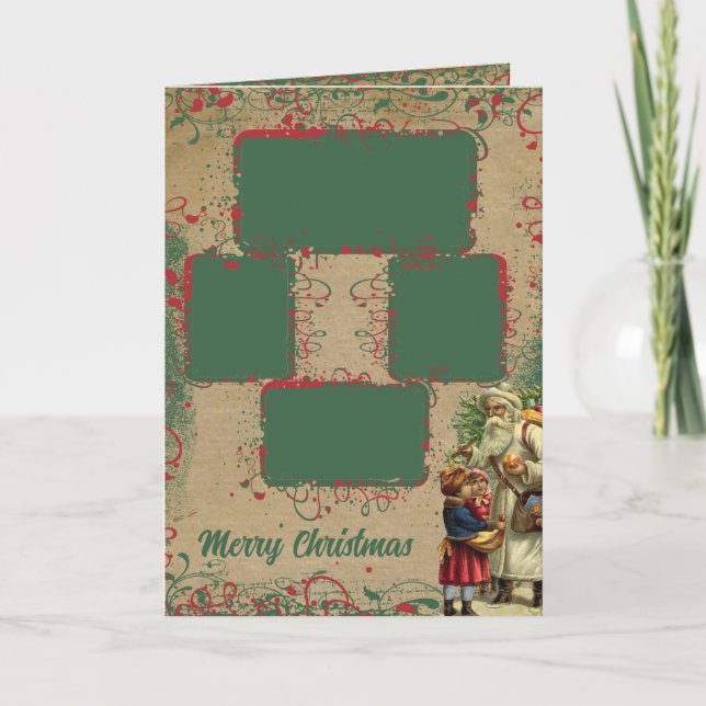 Vintage Santa Christmas 4 Photos Card (Front)