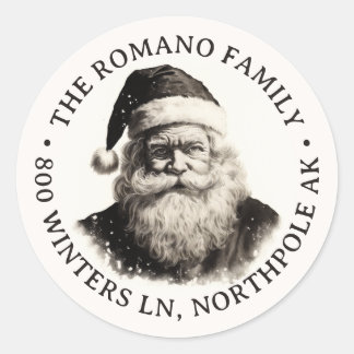 Vintage Santa Christmas Address Classic Round Sticker