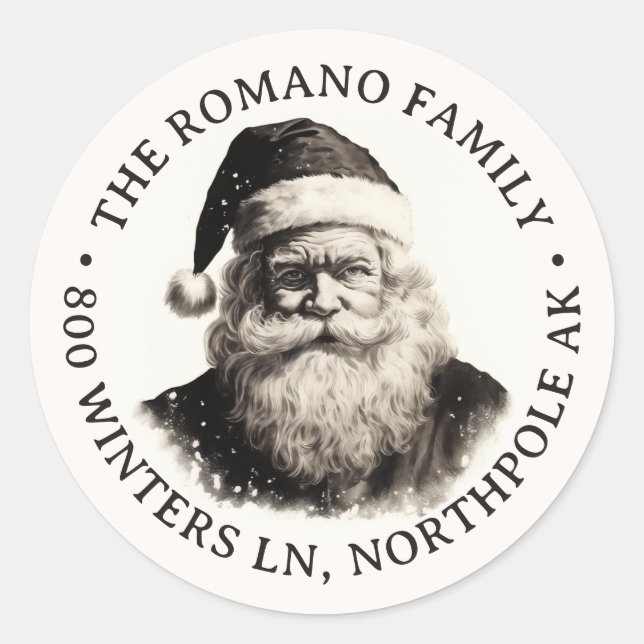 Vintage Santa Christmas Address Classic Round Sticker (Front)
