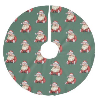 vintage santa christmas brushed polyester tree skirt