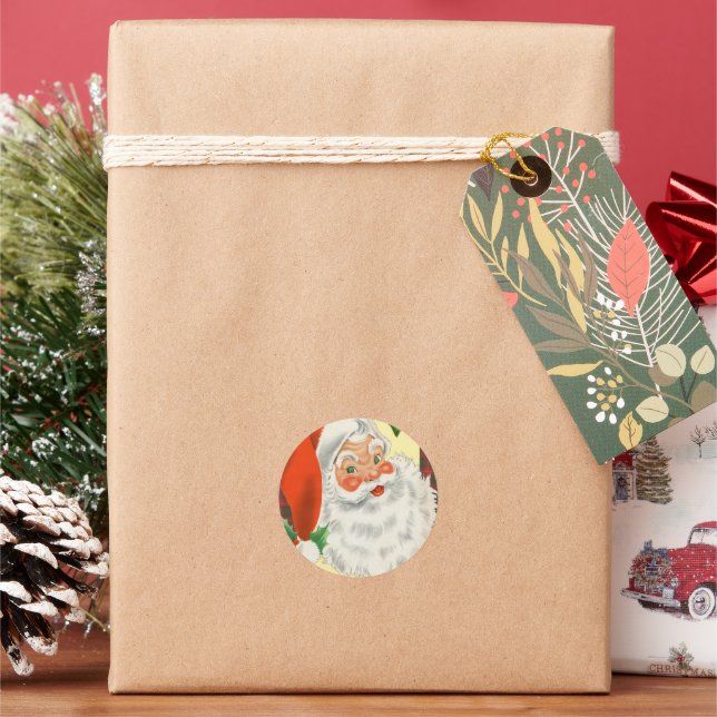 Vintage Santa Christmas Classic Round Sticker (Holiday)