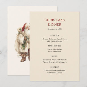 Vintage Santa Christmas Dinner Watercolor Menu