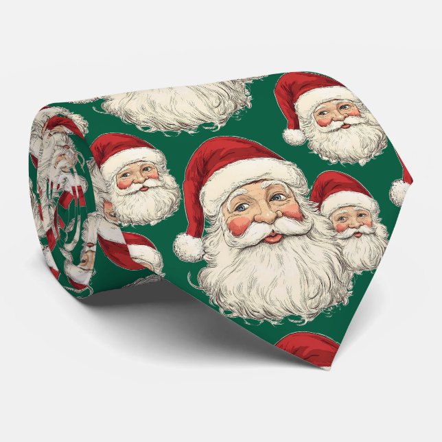 Vintage Santa Christmas Green Tie (Rolled)
