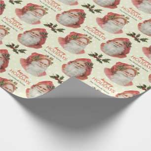 Vintage Santa Christmas Holly Green Personalised Wrapping Paper