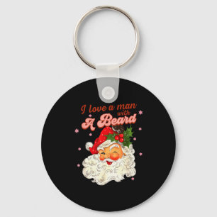 Vintage Santa Christmas I Love A Man With A Beard  Key Ring