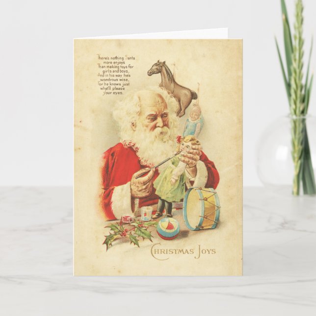 Vintage Santa Christmas Joy Holiday Wishes Toys Card (Front)