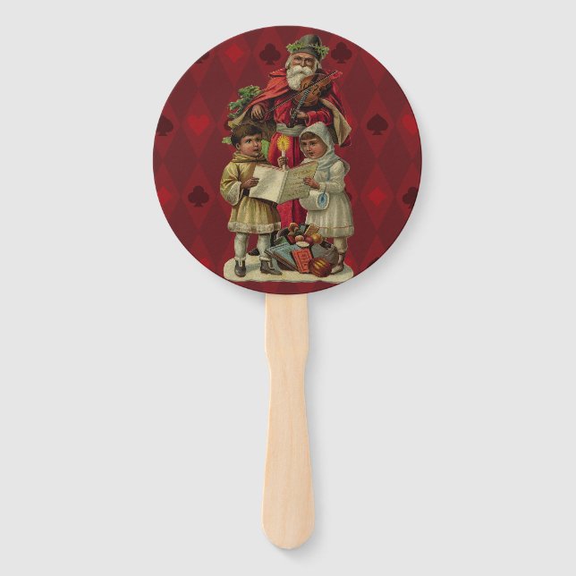 Vintage Santa Christmas Music Singing Hand Fan (Front)