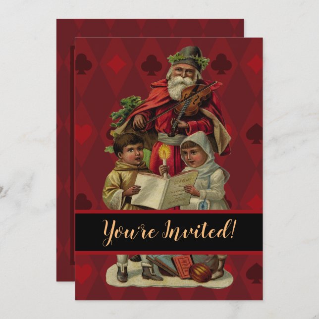 Vintage Santa Christmas Music Singing Invitation (Front/Back)