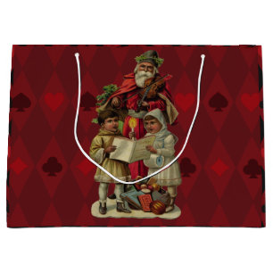 Vintage Santa Christmas Music Singing Large Gift Bag