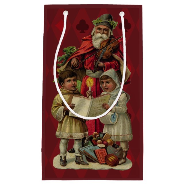 Vintage Santa Christmas Music Singing Small Gift Bag (Front)