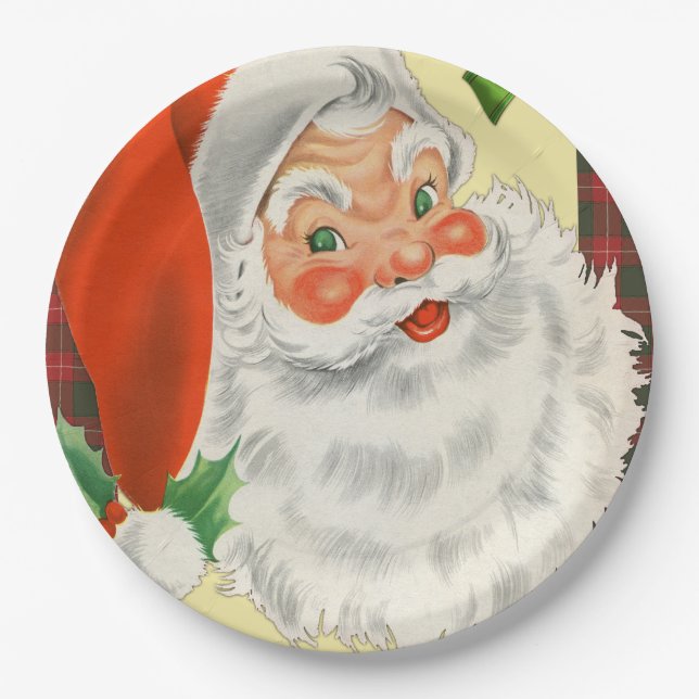 Vintage Santa Christmas Paper Plate (Front)