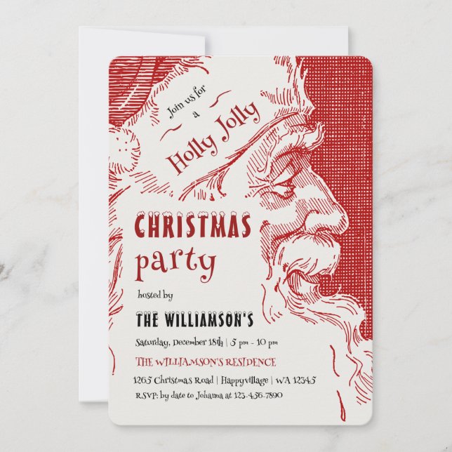 Vintage Santa Christmas Party Invitation (Front)