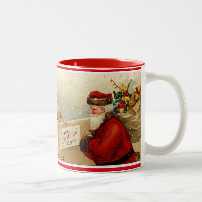 Vintage Santa Christmas Scene Coffee Mug Cup (Right)
