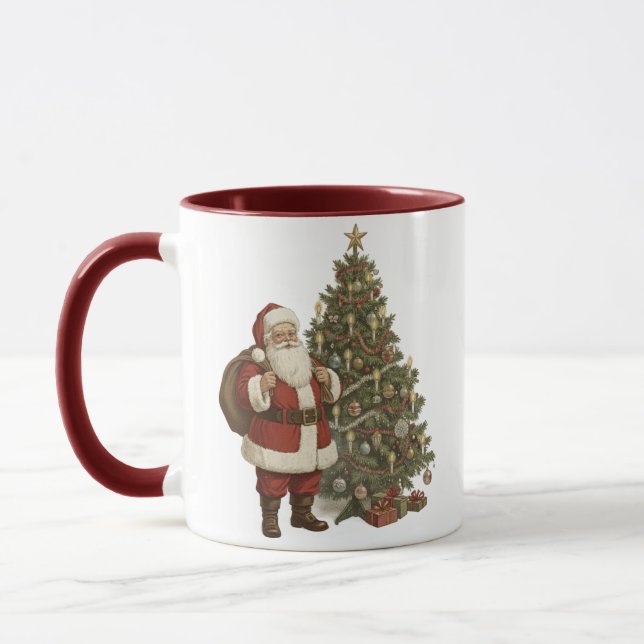 Vintage Santa & Christmas Tree Mug (Left)