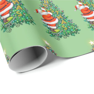 Vintage Santa Christmas Tree Wrapping Paper