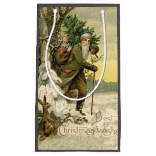 Vintage Santa Christmas Victorian Holiday Small Gift Bag