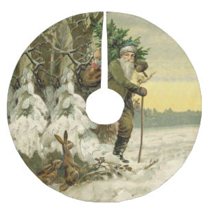 Vintage Santa Christmas Victorian Holiday Tree  Brushed Polyester Tree Skirt