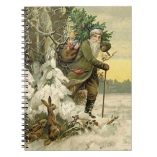 Vintage Santa Christmas Victorian Holiday Tree  Notebook