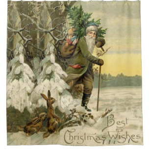 Vintage Santa Christmas Victorian Holiday Tree  Shower Curtain