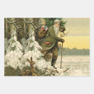 Vintage Santa Christmas Victorian Holiday Wrapping Paper Sheet