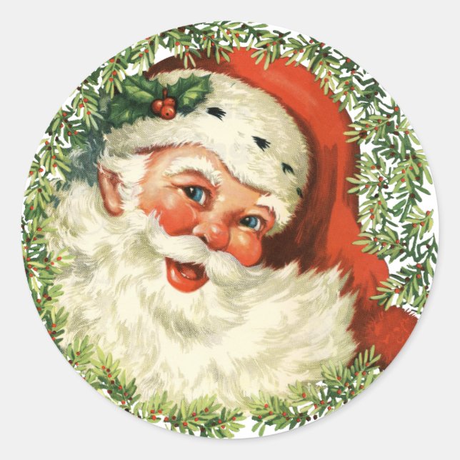 Vintage Santa Classic Round Sticker (Front)