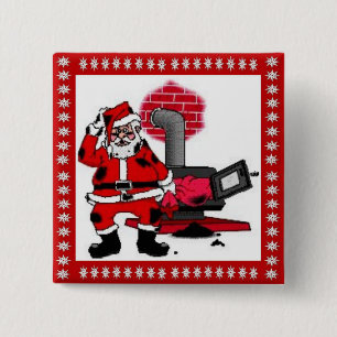 Vintage Santa Claus and a Coal Stove Burner 15 Cm Square Badge