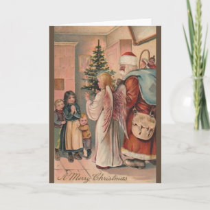 Vintage Santa Claus and Angel Christmas Card