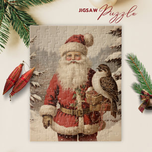 Vintage Santa Claus and Bird Winter Puzzle