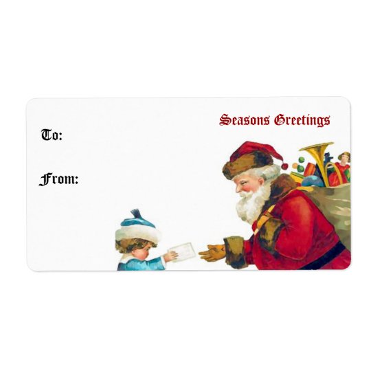 Vintage Santa Claus and Child Gift Tag Shipping Label