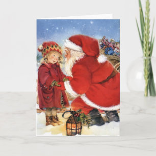 Vintage Santa Claus and Child Holiday Card