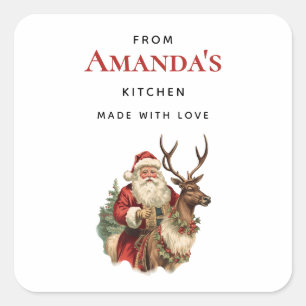 Vintage Santa Claus and Reindeer Christmas Kitchen Square Sticker