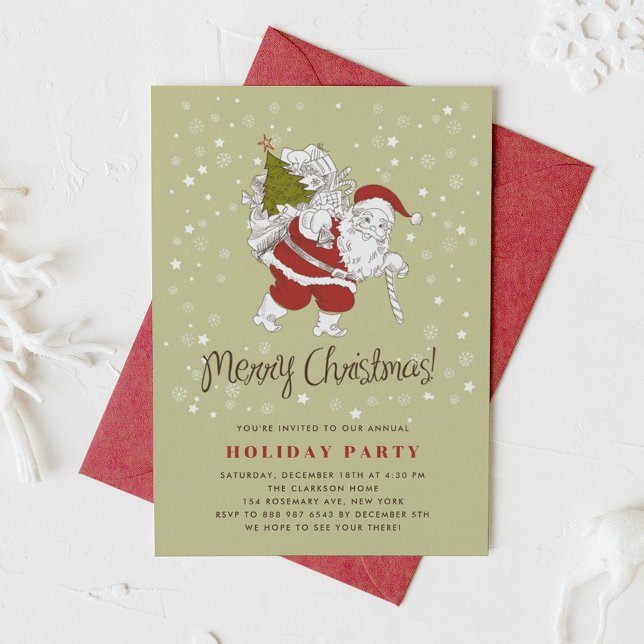 Vintage Santa Claus and Snowflakes Christmas Party Invitation (Creator Uploaded)