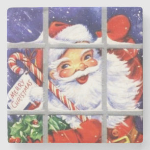 Vintage Santa Claus at the Window Christmas Stone Coaster