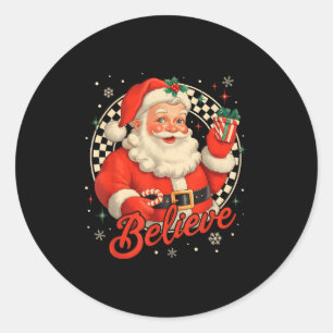 Vintage Santa Claus Believe Christmas Men Women Bo Classic Round Sticker