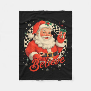 Vintage Santa Claus Believe Christmas Men Women Bo Fleece Blanket