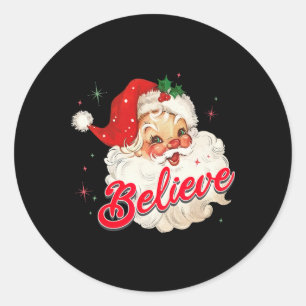 Vintage Santa Claus Believe Christmas Women Boys G Classic Round Sticker