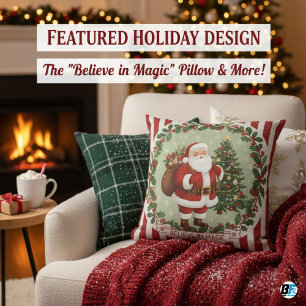 Vintage Santa Claus "Believe in Magic" Christmas Cushion