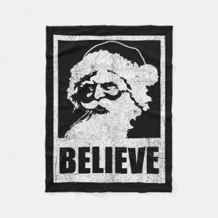 Vintage Santa Claus Believe Retro Christmas In Jul Fleece Blanket