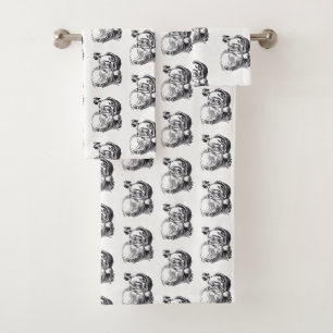 Vintage Santa Claus Black White Christmas Pattern Bath Towel Set