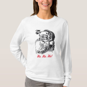 Vintage Santa Claus Black White Red Christmas T-Shirt