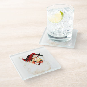 Vintage Santa Claus: Cheerful Holiday Charm Glass Coaster