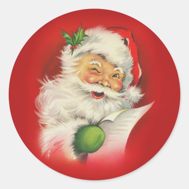 Vintage Santa Claus Christmas Classic Round Sticker (Front)