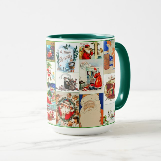 Vintage Santa Claus Christmas Collage Mug (Front Right)