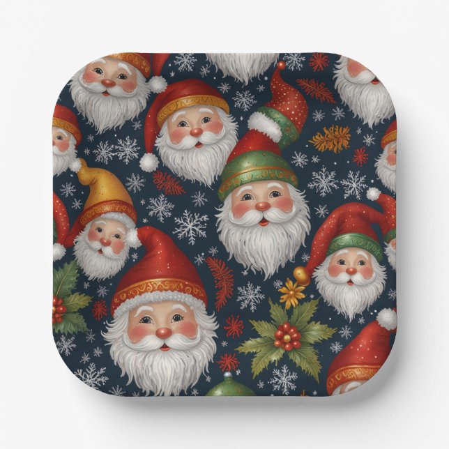 Vintage Santa Claus Christmas Collection Paper Plate (Front)